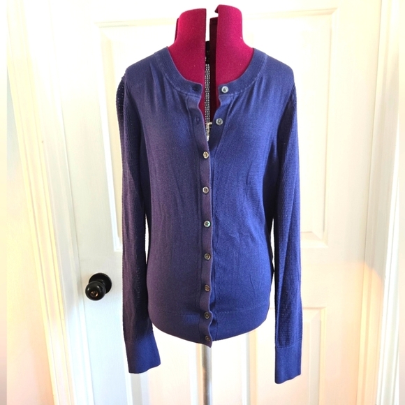 Banana Republic Small Navy Blue Silk/Cotton Blend Button Up Cardigan - Picture 8 of 12